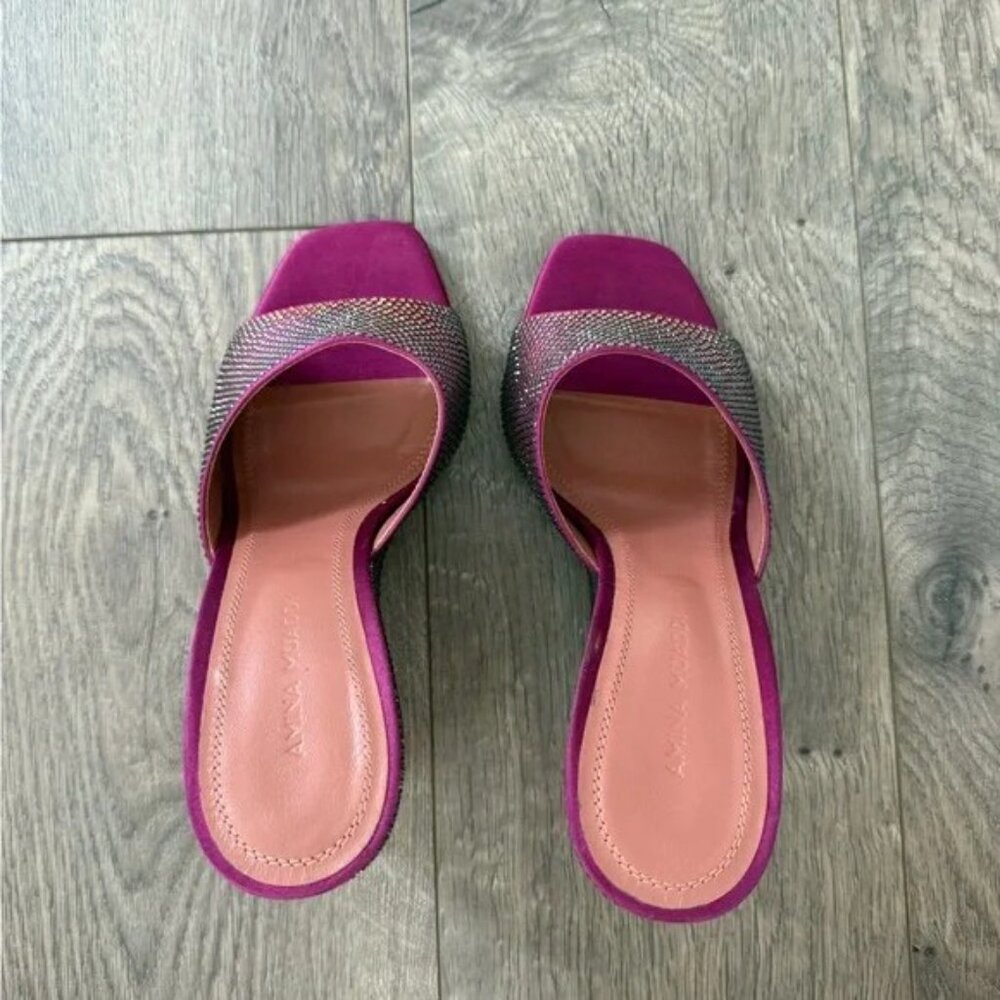 New Authentic Amina Muaddi Lupita Crystal Wedge Slide Sandal - Picture 4 of 6